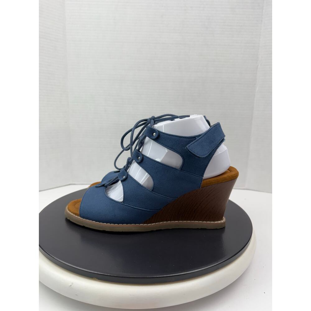 BearPaw Slate Blue‎ Rhonda Lace-Up Wedge Heel Sandals Women's Size 9 Shoes